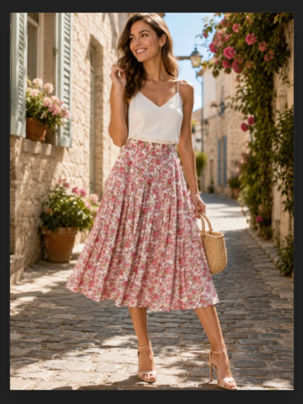 Vintage Laura Ashley Pink Floral Midi Skirt Cotton Summer Wedding Size Small